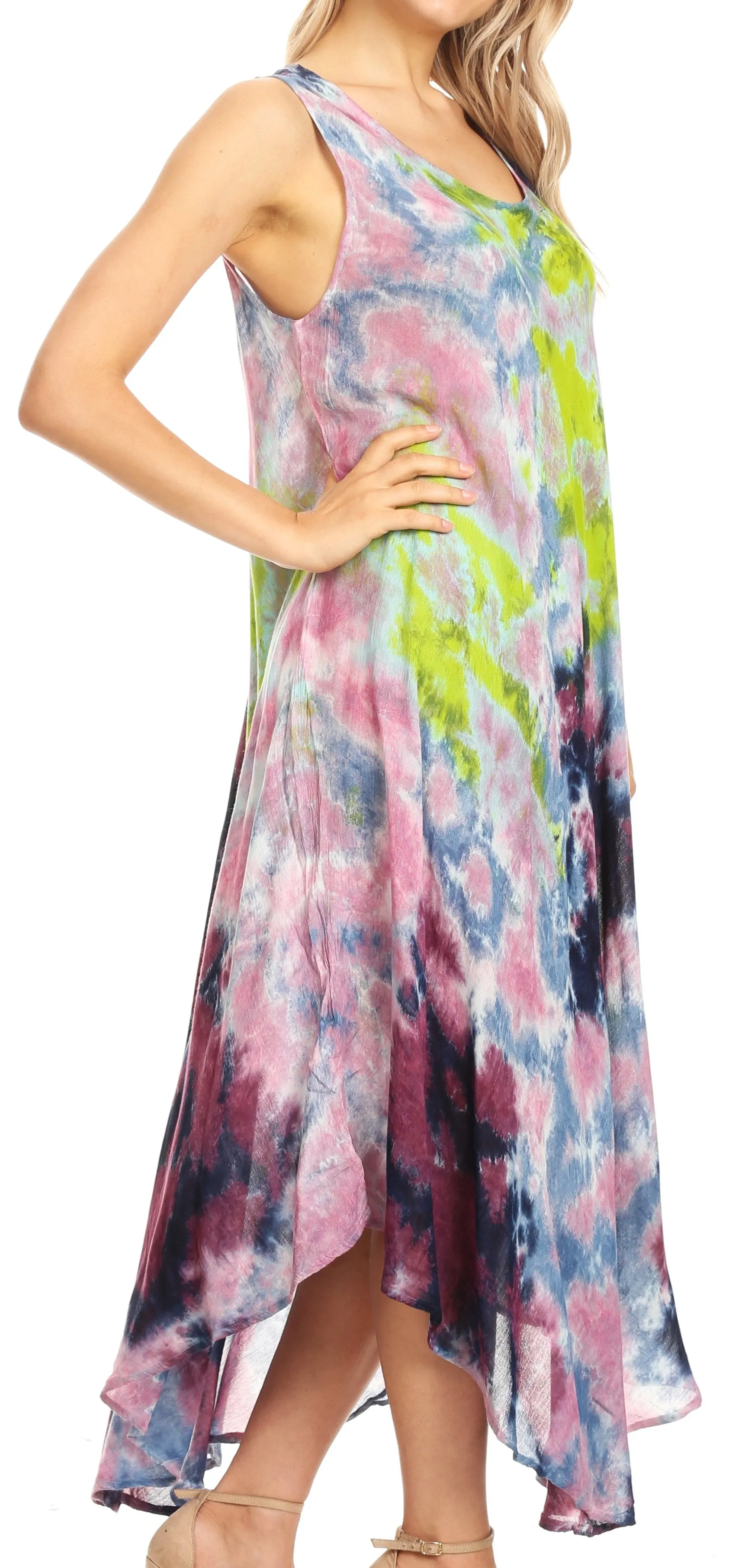 Sakkas Neja Women's Casual Maxi Summer Sleeveless Loose Fit Tie Dye Tank Dress