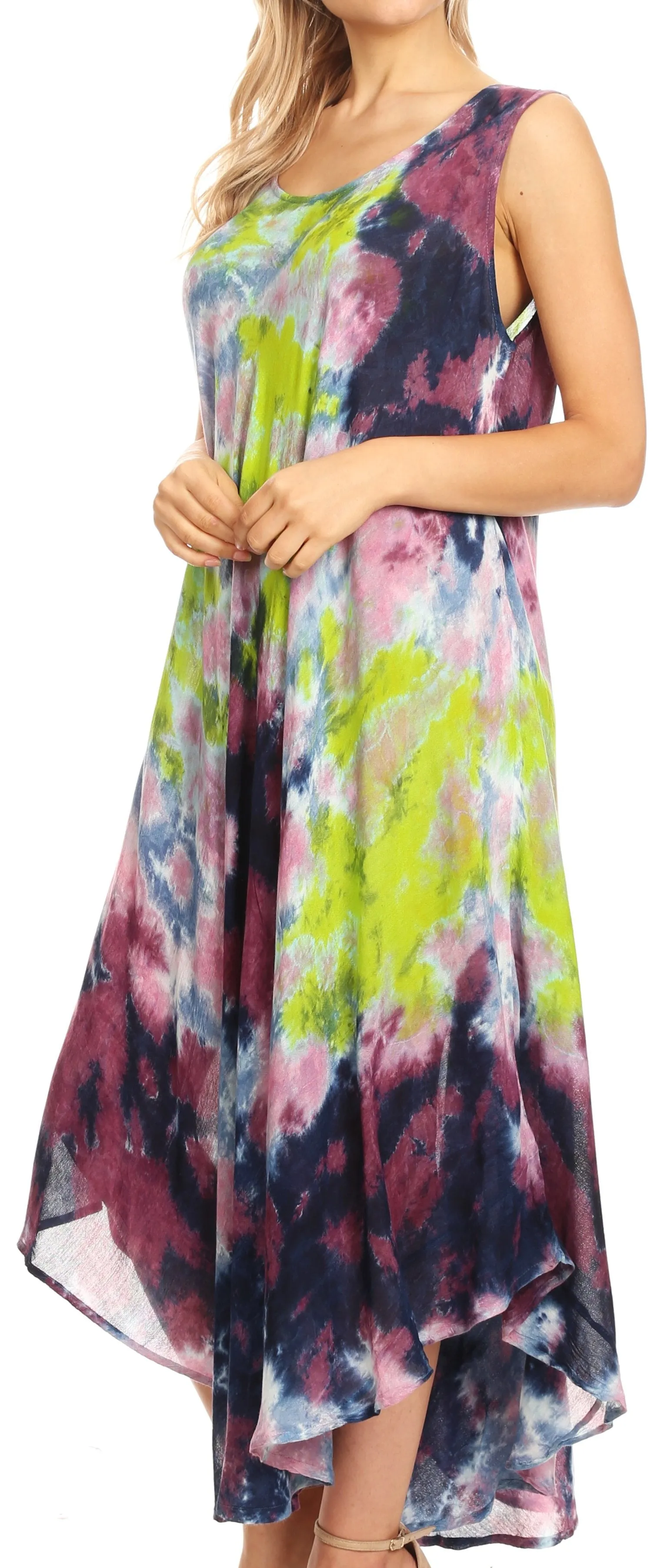 Sakkas Neja Women's Casual Maxi Summer Sleeveless Loose Fit Tie Dye Tank Dress