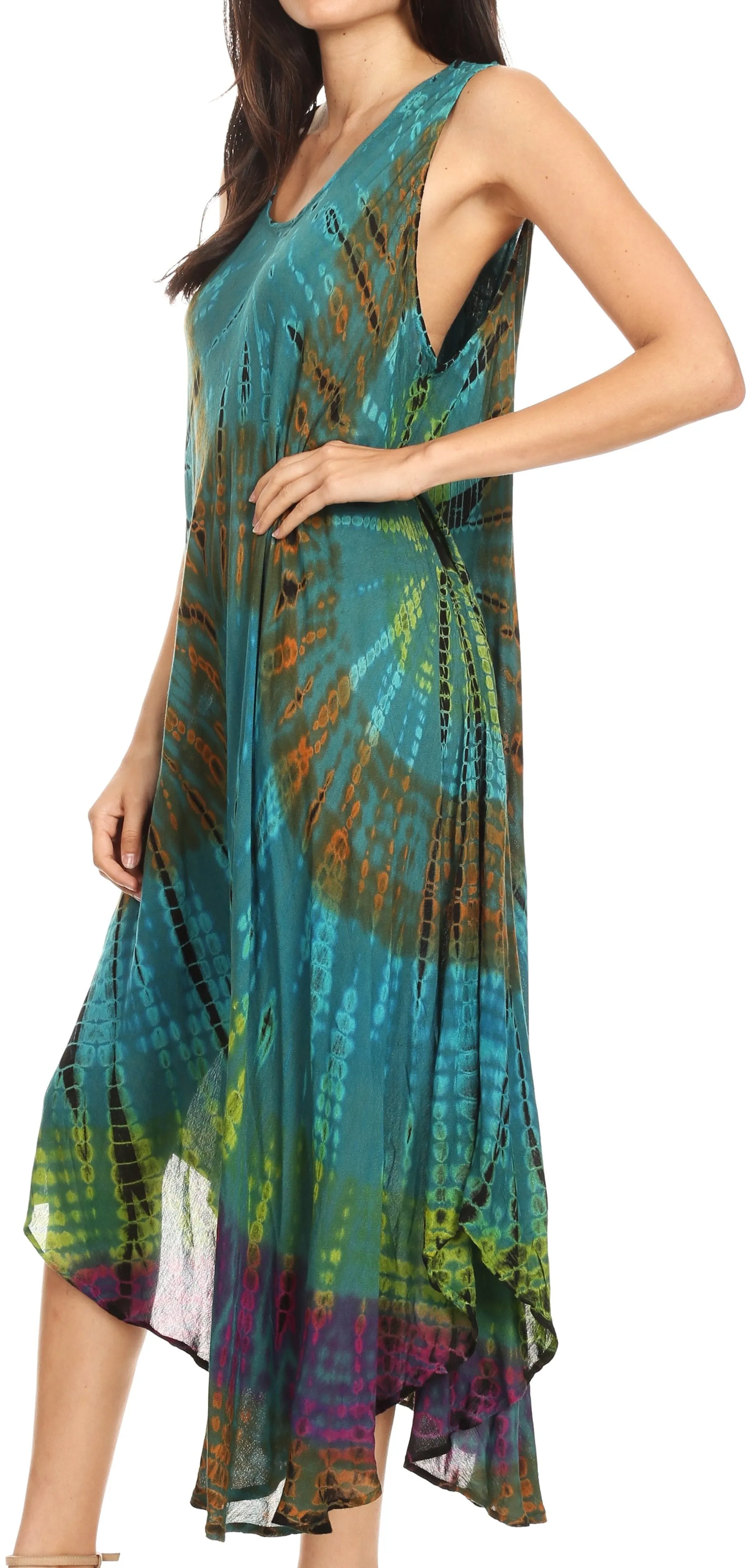 Sakkas Neja Women's Casual Maxi Summer Sleeveless Loose Fit Tie Dye Tank Dress