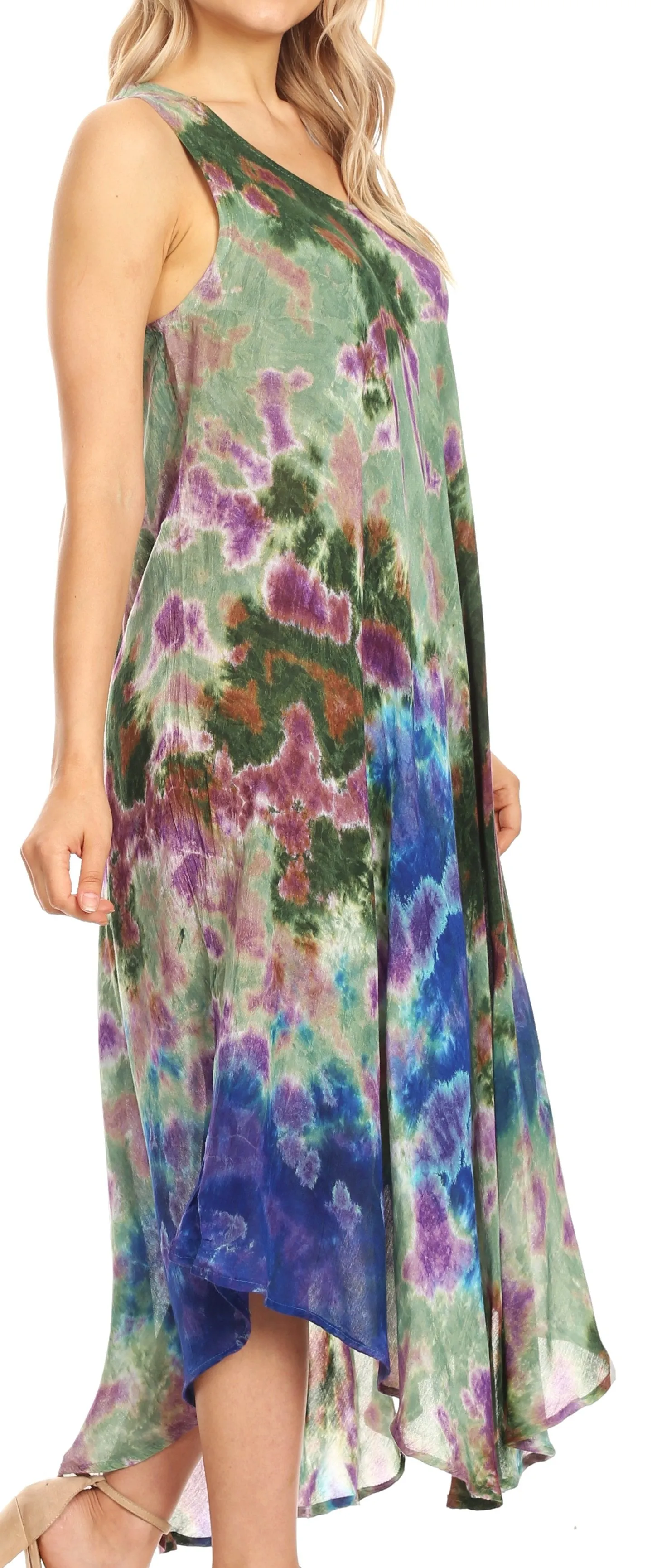 Sakkas Neja Women's Casual Maxi Summer Sleeveless Loose Fit Tie Dye Tank Dress