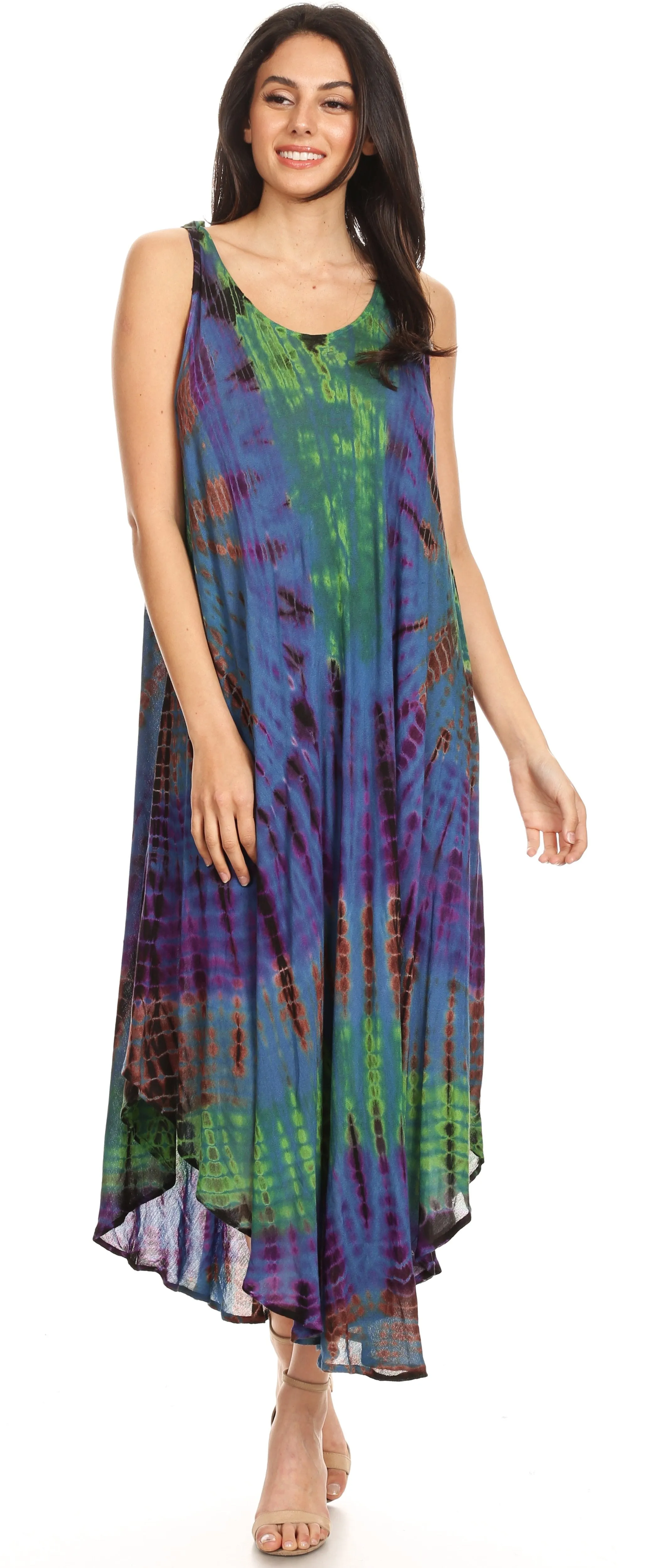 Sakkas Neja Women's Casual Maxi Summer Sleeveless Loose Fit Tie Dye Tank Dress