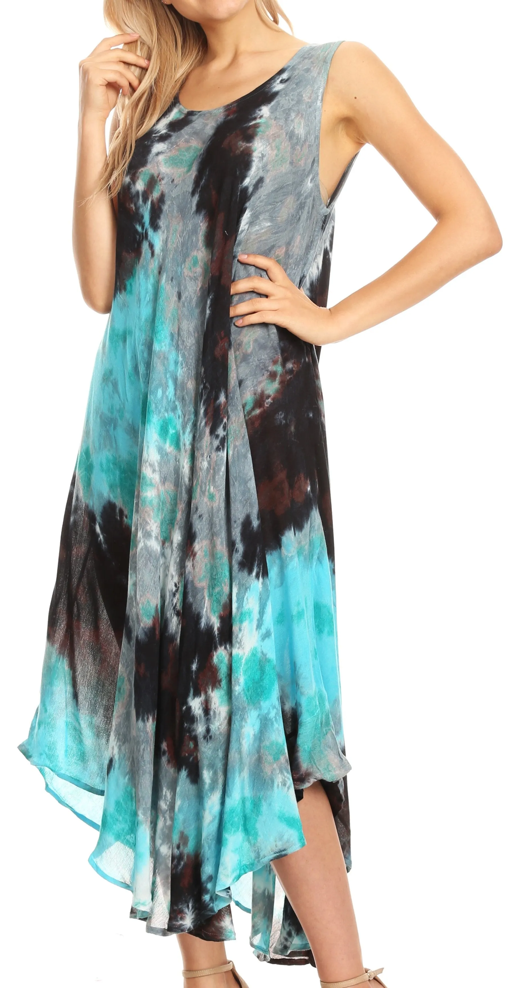 Sakkas Neja Women's Casual Maxi Summer Sleeveless Loose Fit Tie Dye Tank Dress