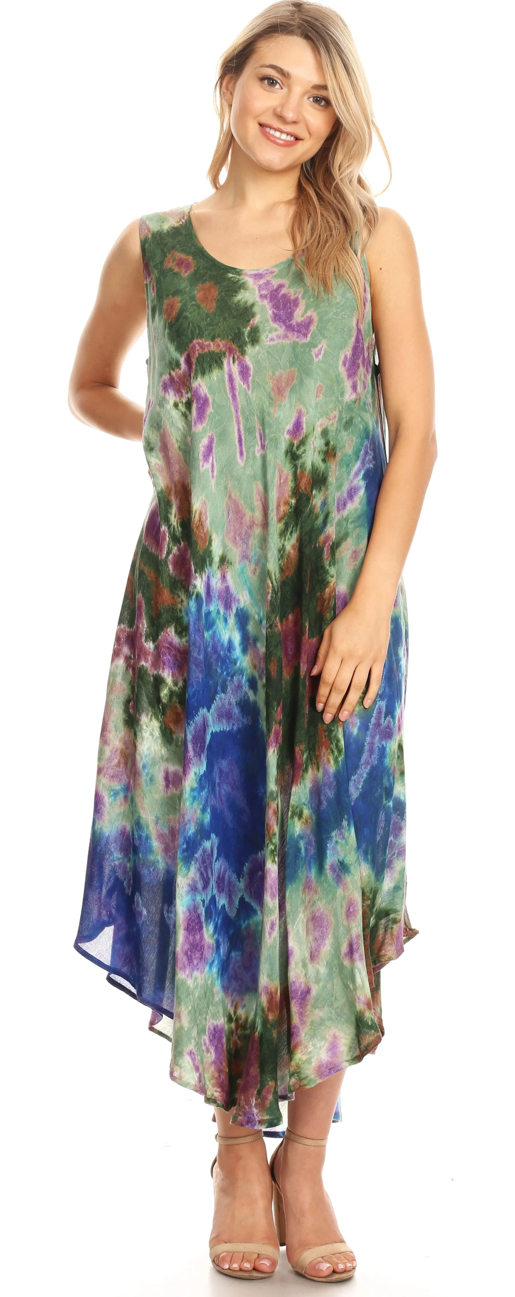 Sakkas Neja Women's Casual Maxi Summer Sleeveless Loose Fit Tie Dye Tank Dress