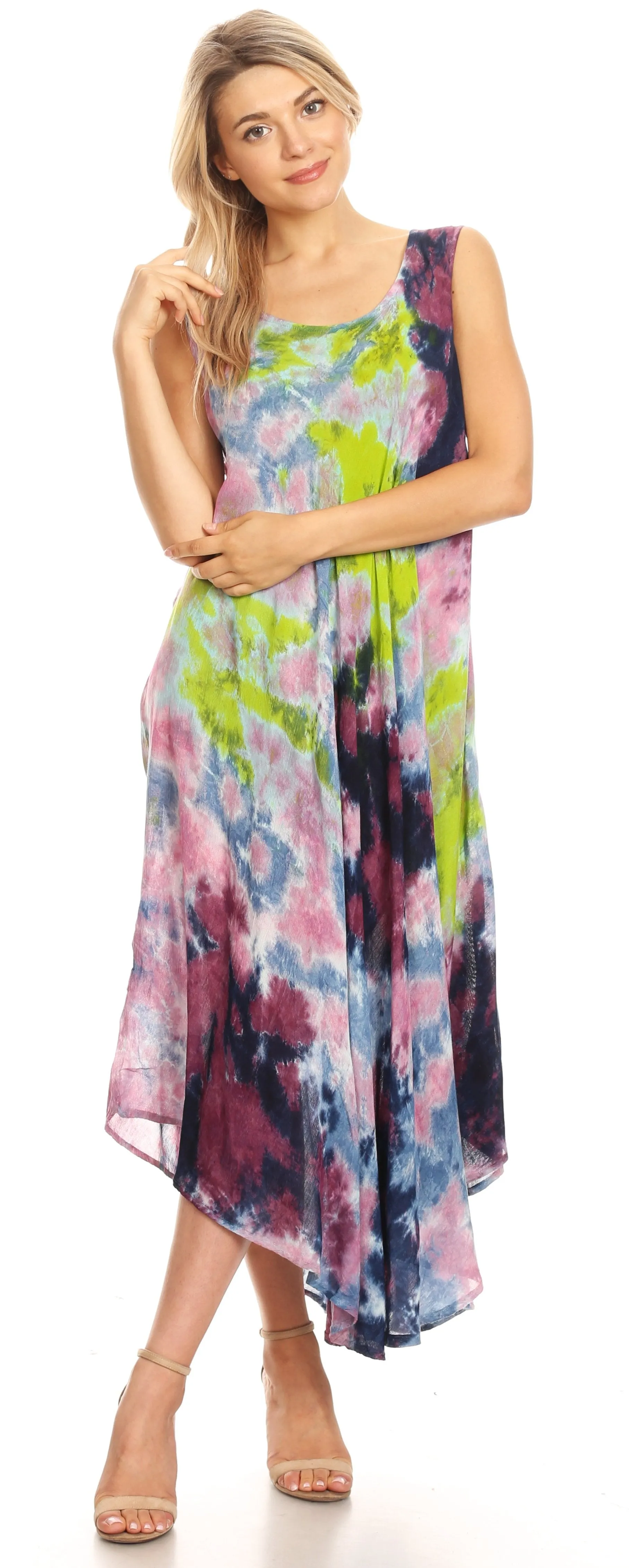 Sakkas Neja Women's Casual Maxi Summer Sleeveless Loose Fit Tie Dye Tank Dress