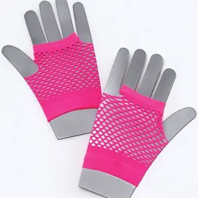 SALE - NEON PINK SHORT FINGERLESS FISHNET GLOVES