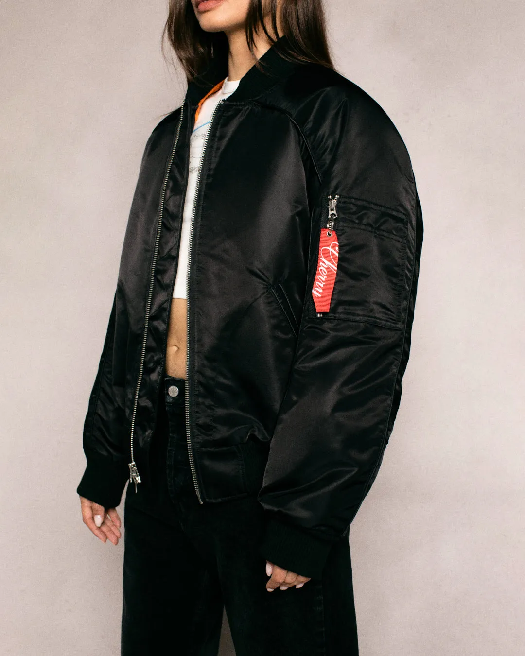 Satin Bomber Jacket (Black)