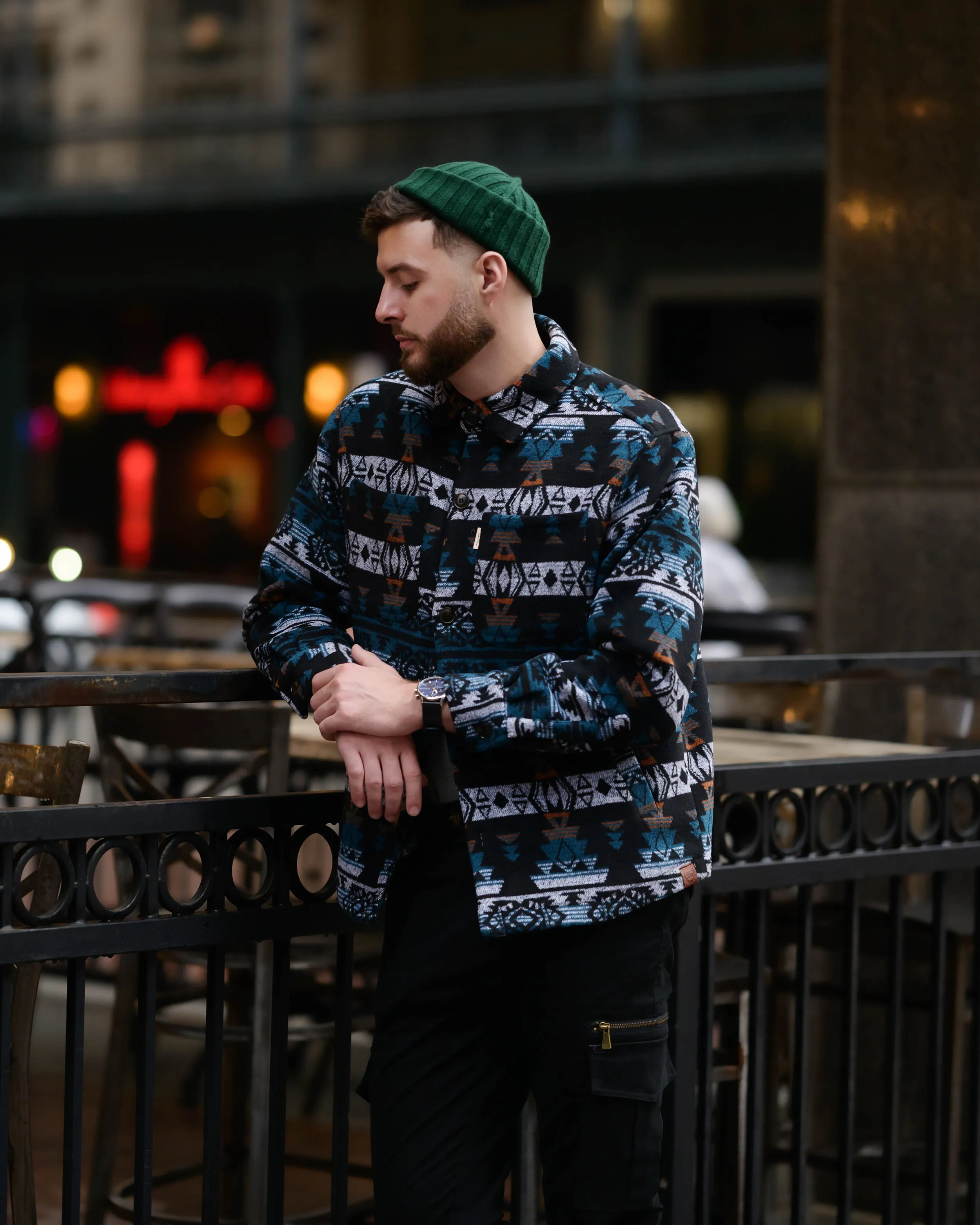 SG Quilted Aztec Shirt Jacket - Black   Teal