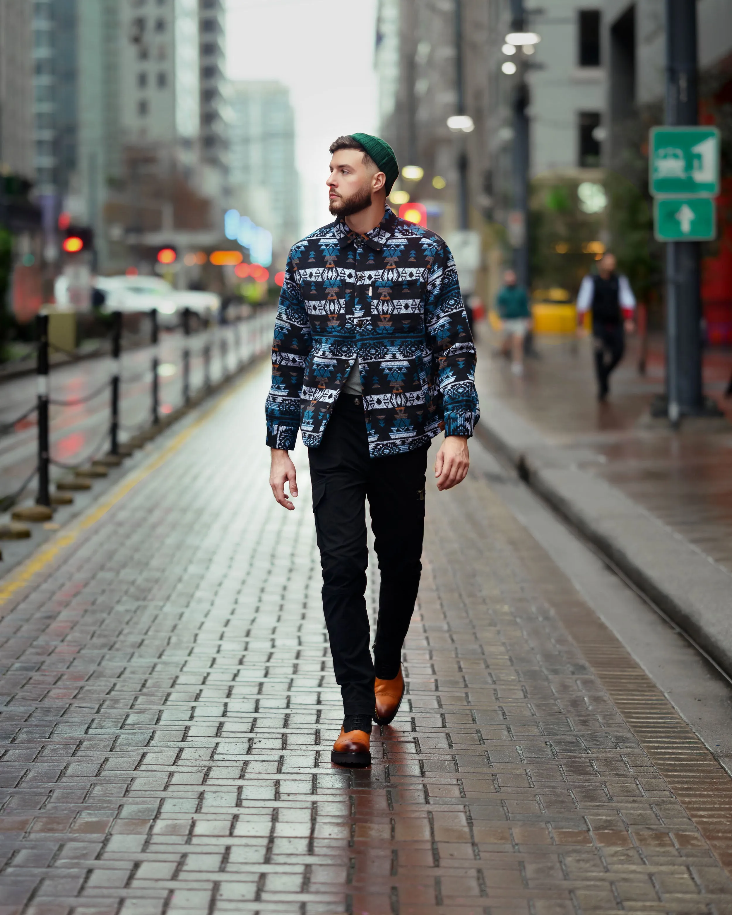 SG Quilted Aztec Shirt Jacket - Black   Teal