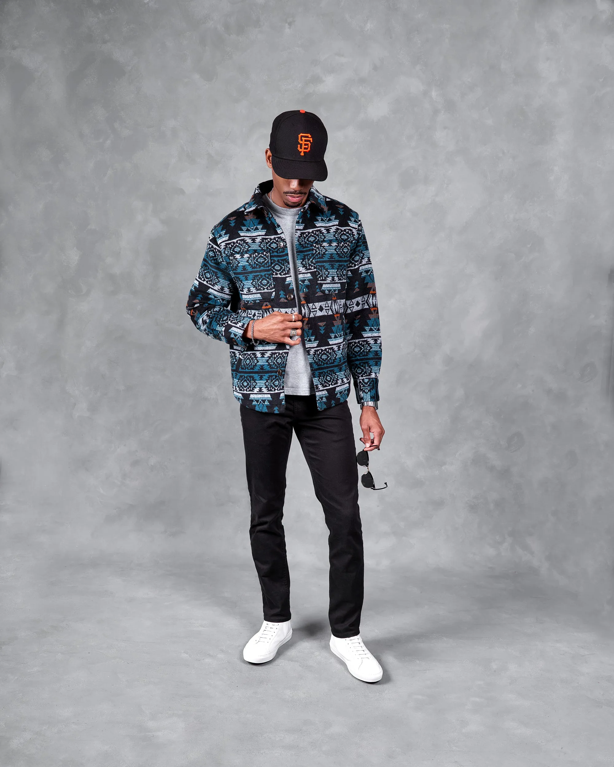 SG Quilted Aztec Shirt Jacket - Black   Teal