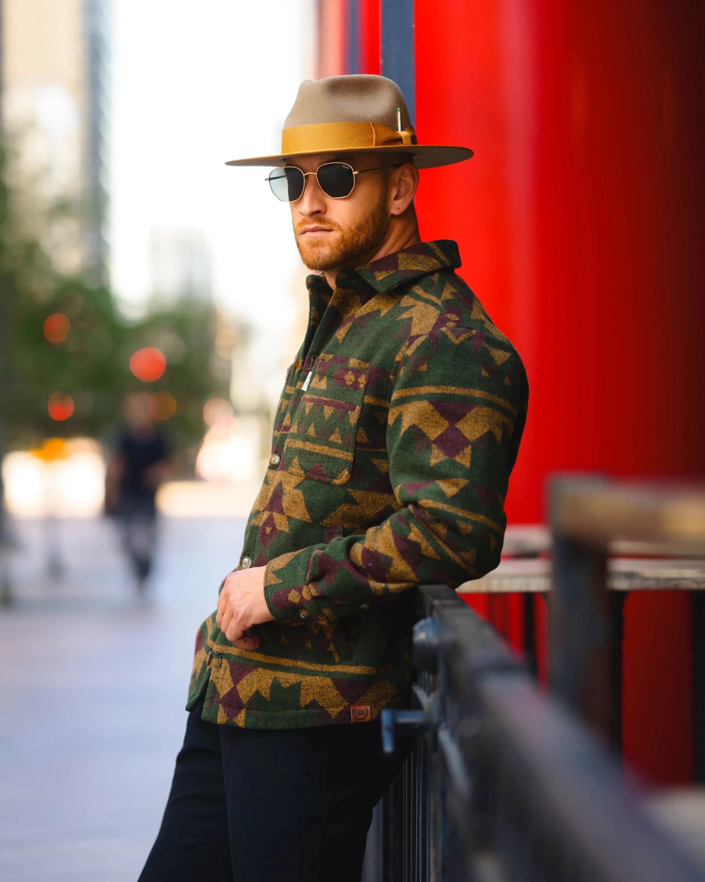 SG Quilted Aztec Shirt Jacket - Military Green   Mustard