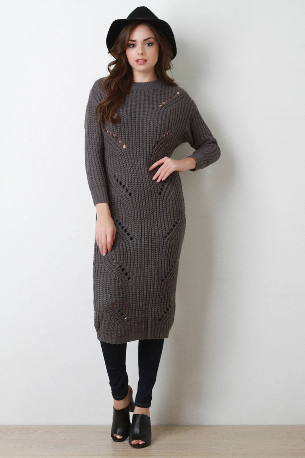 Shredded Spine Knitted Maxi Sweater