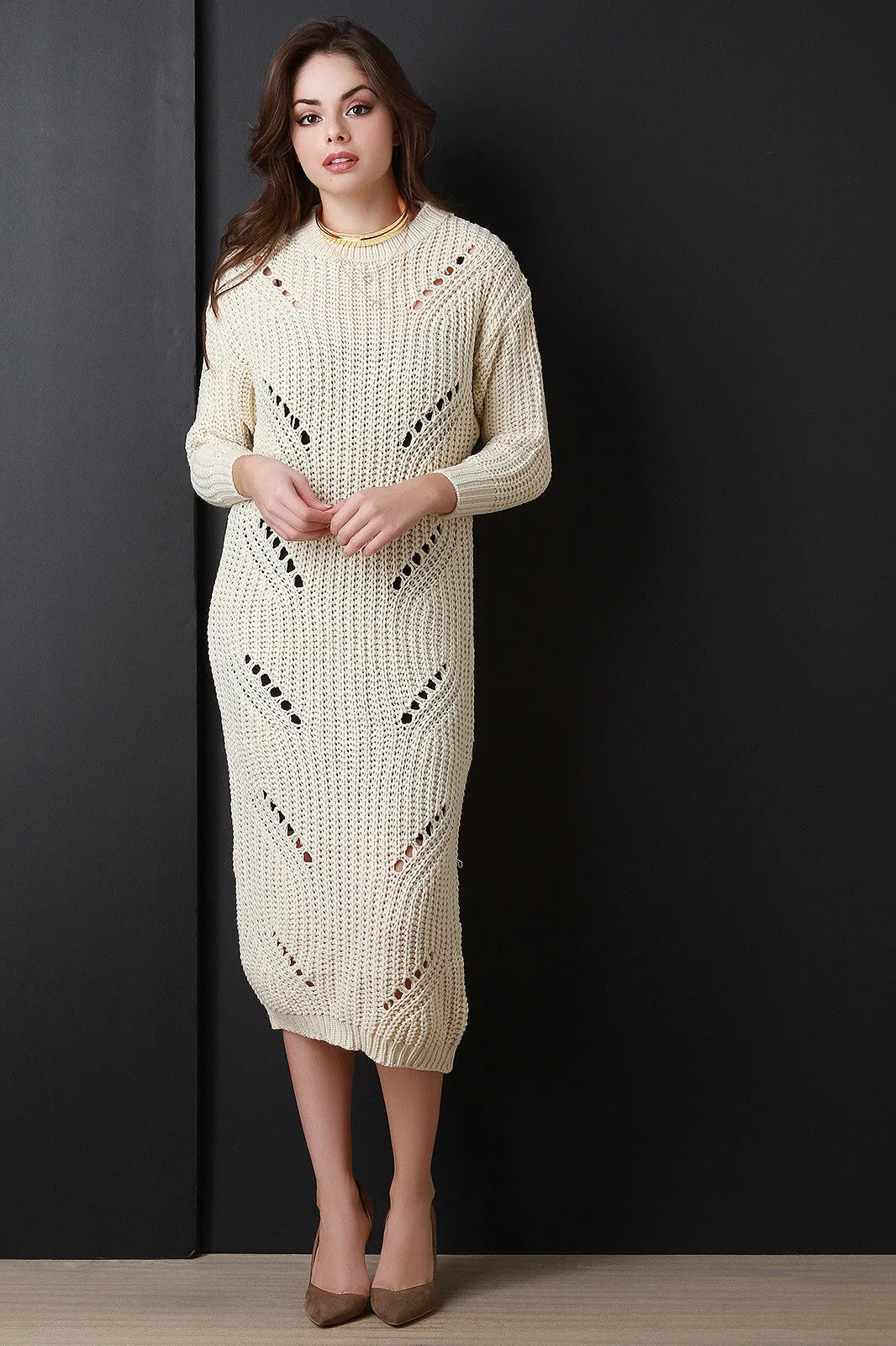 Shredded Spine Knitted Maxi Sweater