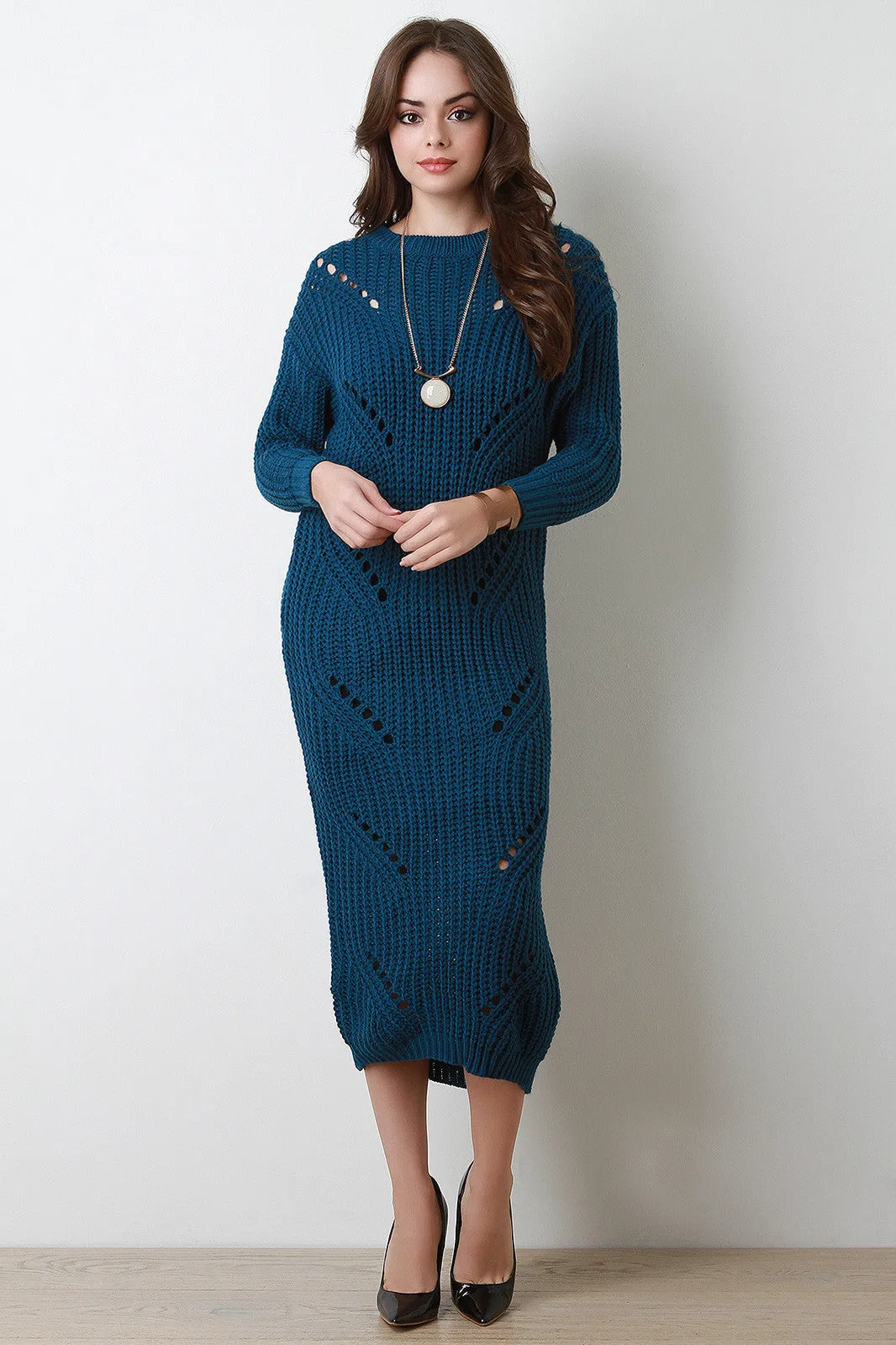 Shredded Spine Knitted Maxi Sweater