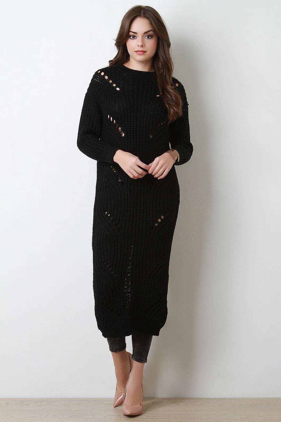 Shredded Spine Knitted Maxi Sweater