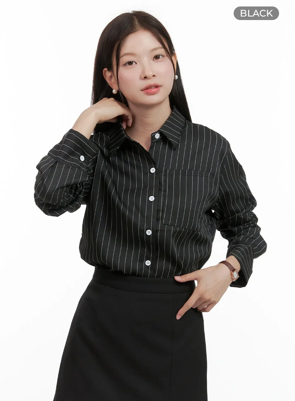 Stripe Buttoned Collar Shirt OG416