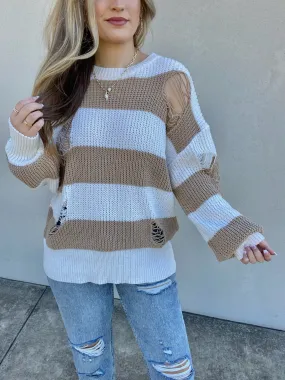 The 'Lolli' Distressed Sweater in Taupe