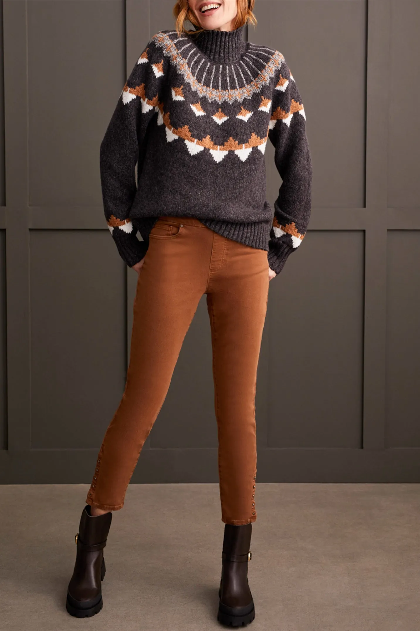 Tribal Mock Neck Intarsia Sweater