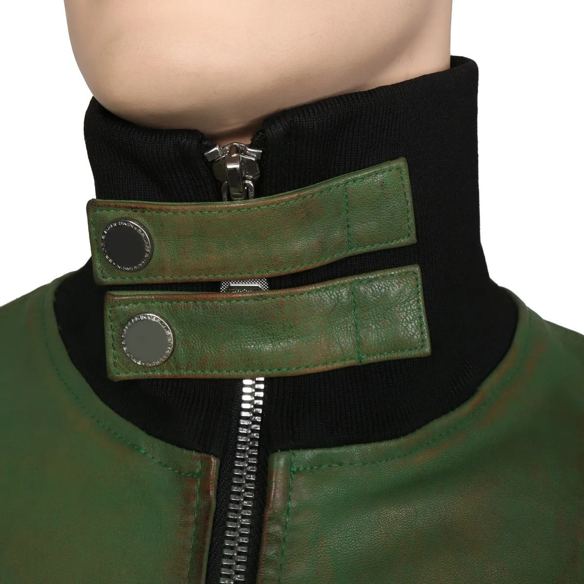 Turtle Ribbed Collar Jacket For Men in Green Rustic Genuine Leather By Brune & Bareskin