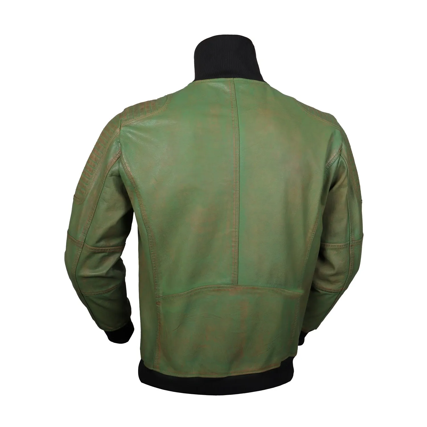 Turtle Ribbed Collar Jacket For Men in Green Rustic Genuine Leather By Brune & Bareskin