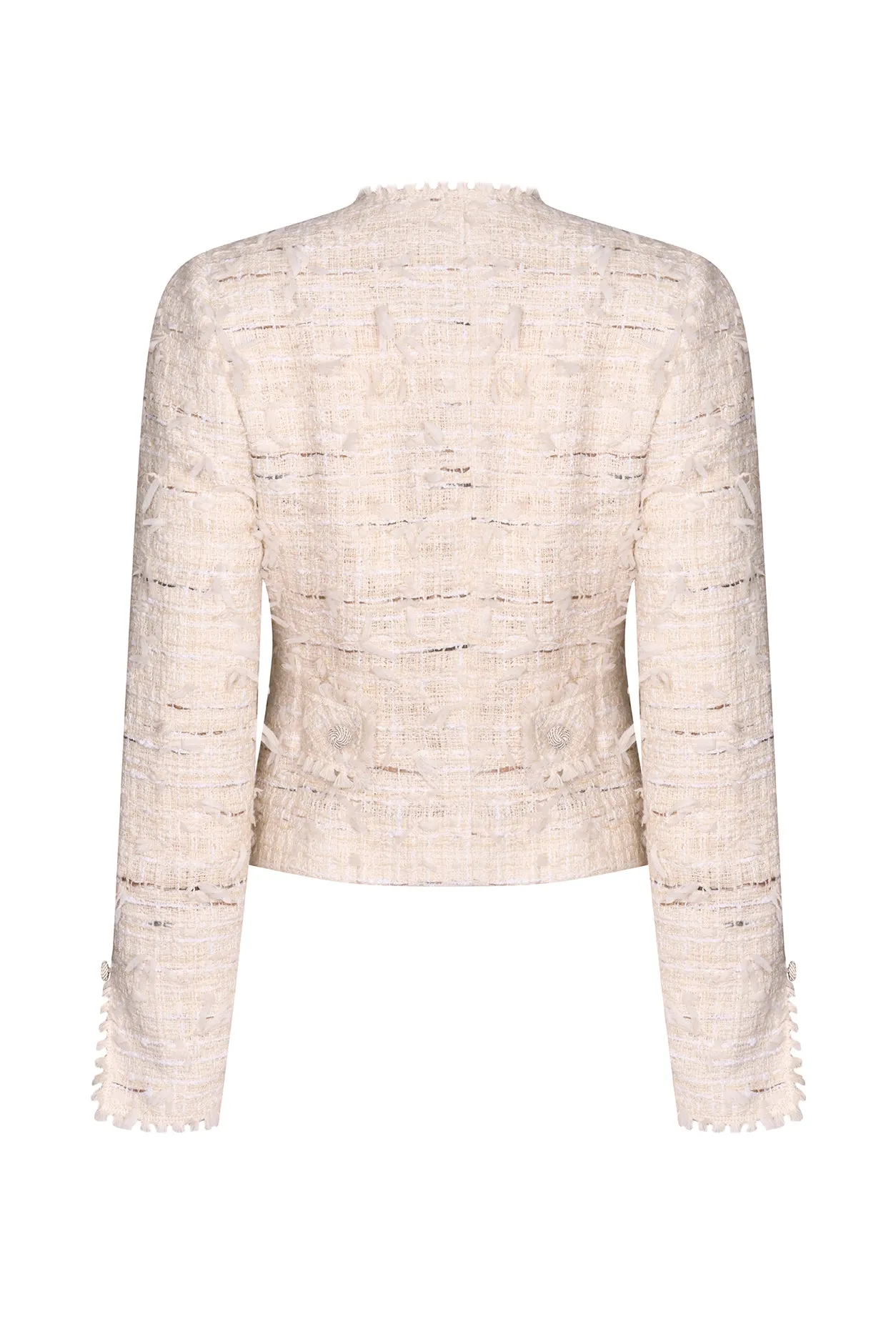 Tweed Short Jacket with Fringe Edges in Cream - Carrie