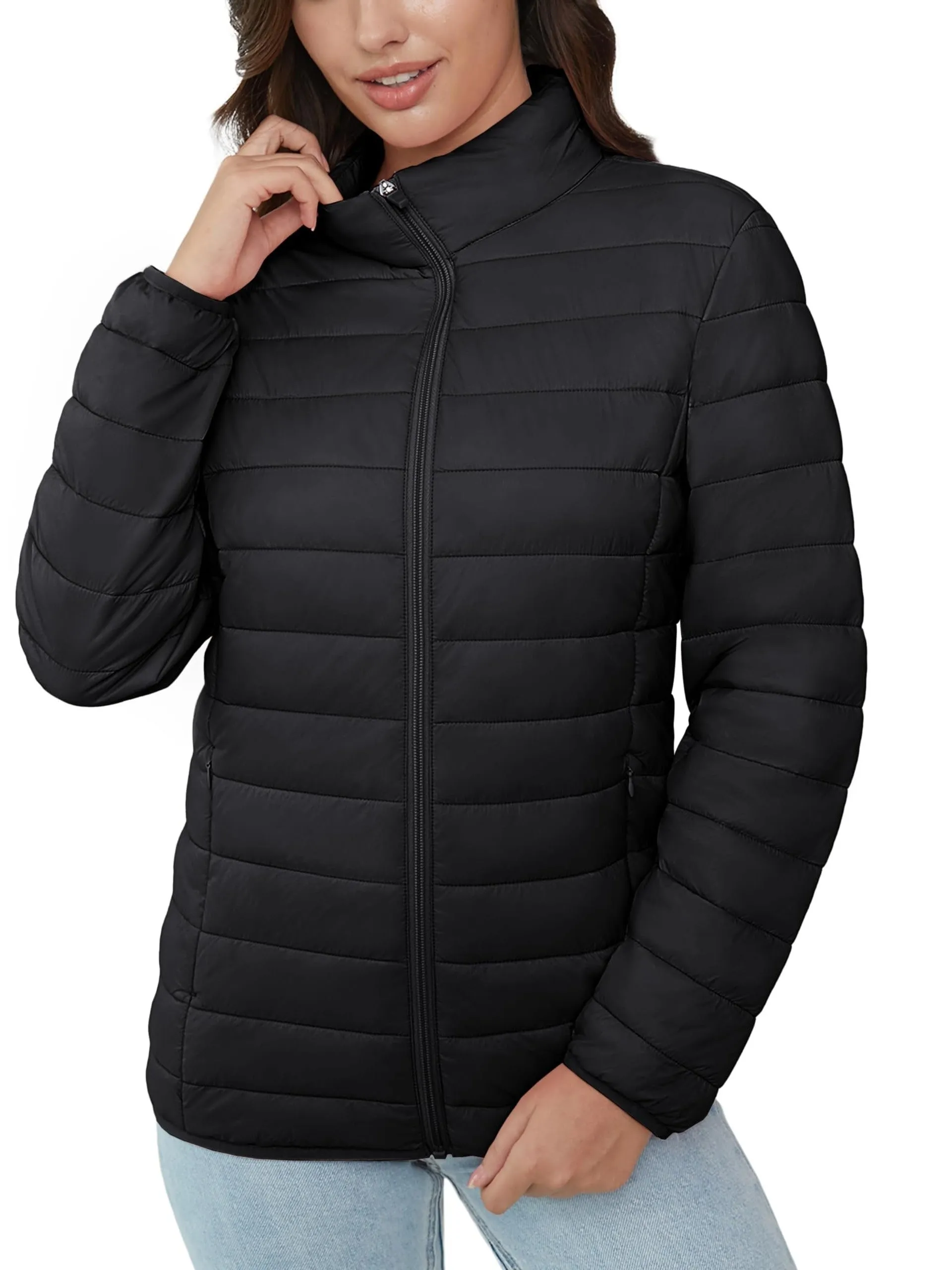 Ultra-Lightweight Quilted Puffer Coat - Fuss-Free Zip Up, Cozy Long Sleeves, Exceptional Warmth Retention - Ideal for Chilly Fall & Winter Days, Womens Casual Outerwear for Everyday Wear