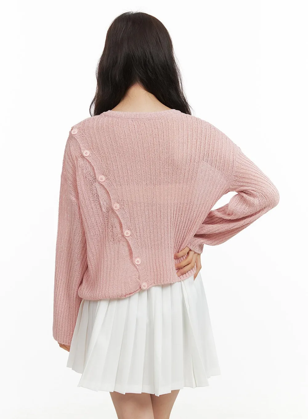 Unbalanced Buttoned Hollow Out Sweater OY421