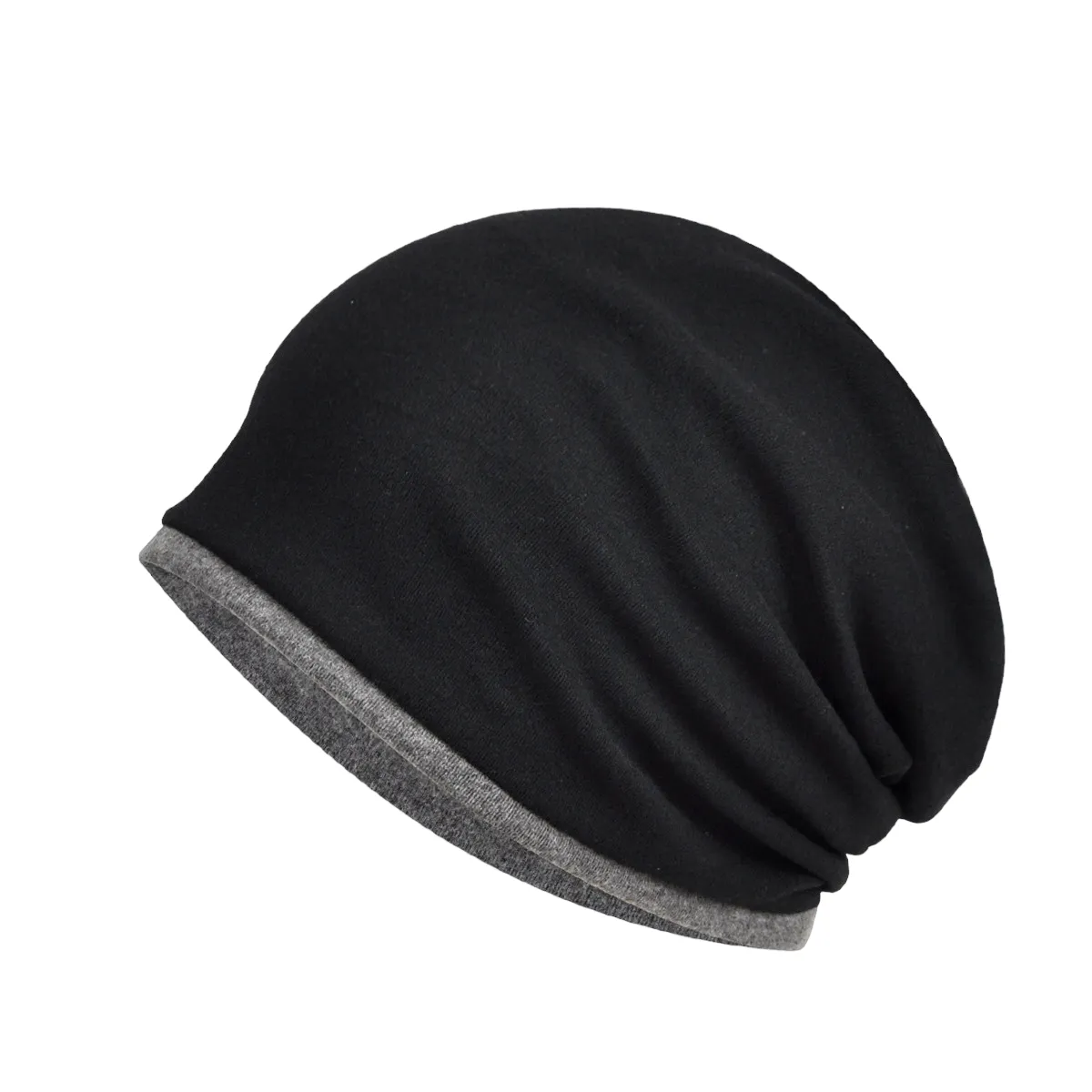 Unisex Dual Layer Slouchy Beanie-Black