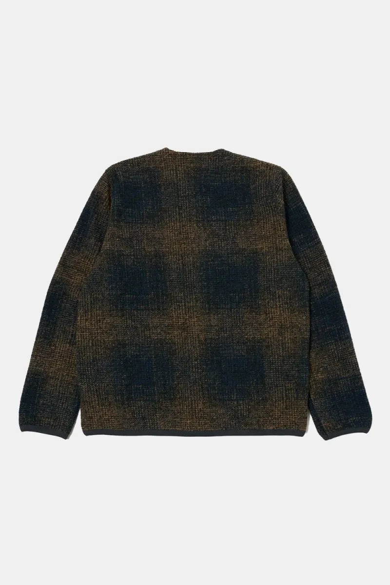 Universal Works Cardigan (Navy/Sand Agu Check Fleece)