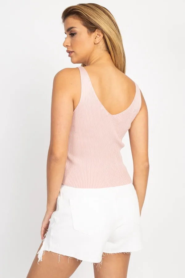 V Cut Sweater-knit Tank Top