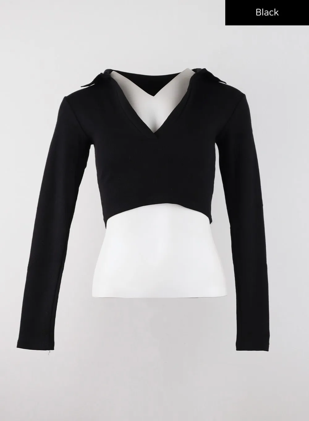 V-Neck Collar Long Sleeve Crop Tee CD322