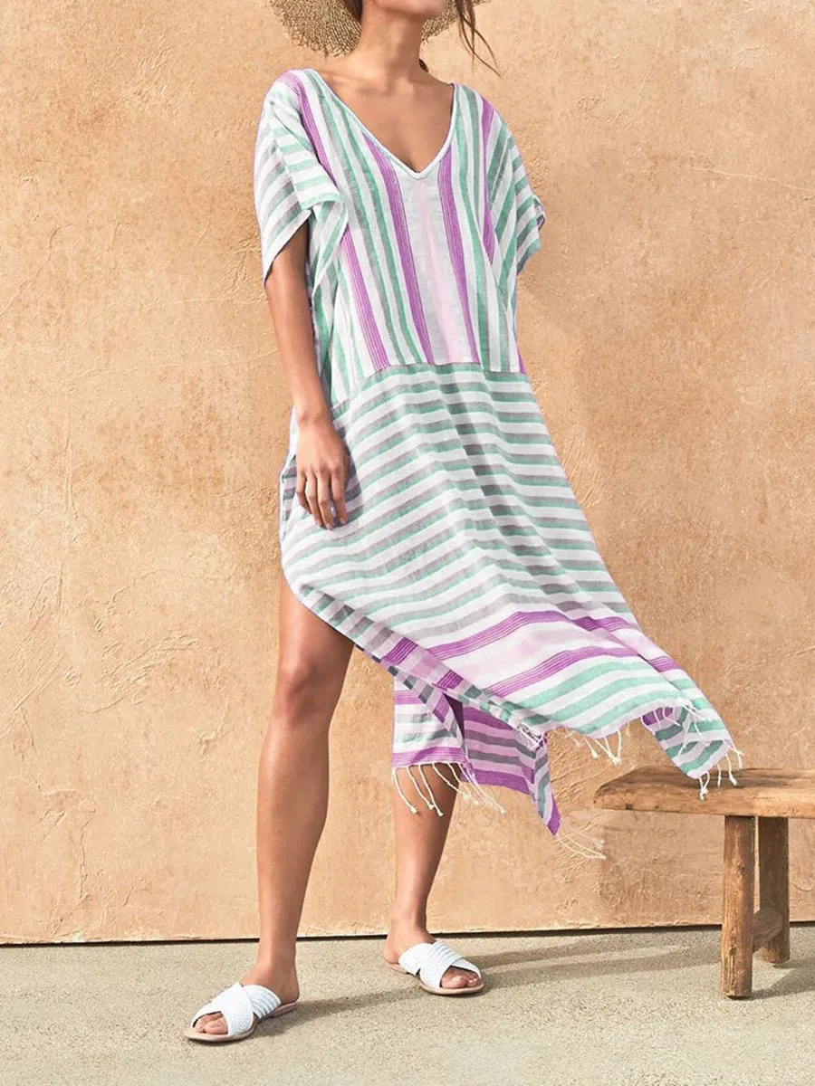 V-Neck Striped Print Dress