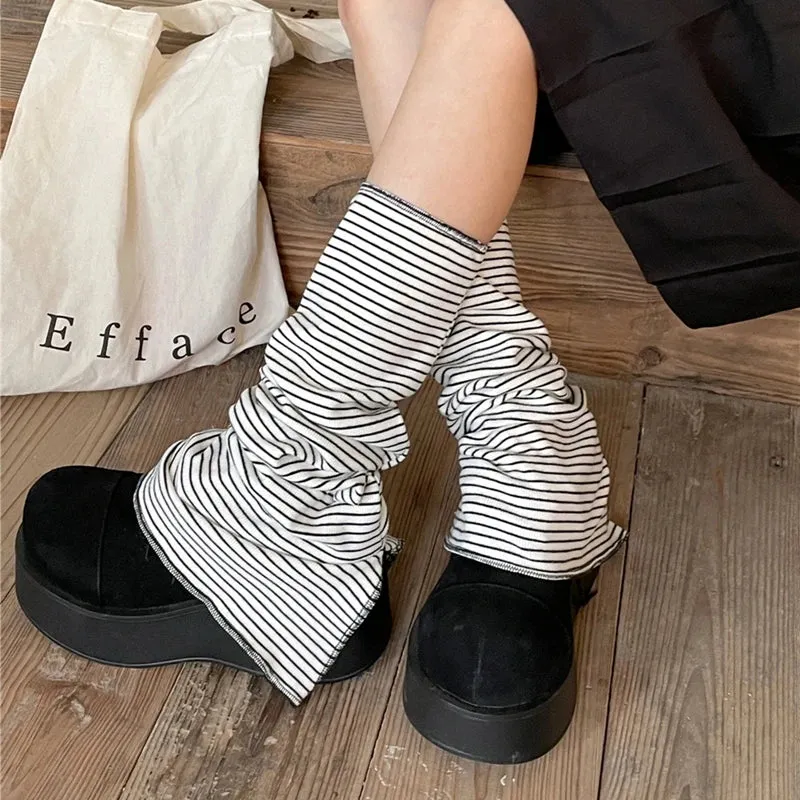 Vevesc Korean Harajuku Stripes Leg Warmers Teen Girl Kawaii Knee High Socks Boot Cuffs Cyber Grunge Flared Leg Warmers with Split Hem