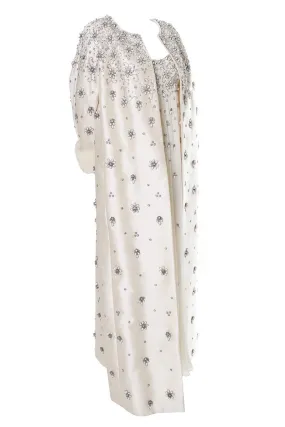 Victoria Royal Beaded Ivory Silk Chiffon Evening Gown Dress And Coat White Mink Cuffs