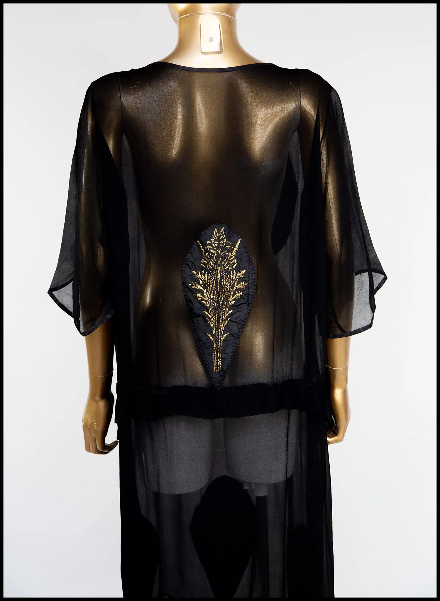 Vintage 1920s Black Silk Chiffon Applique Dress