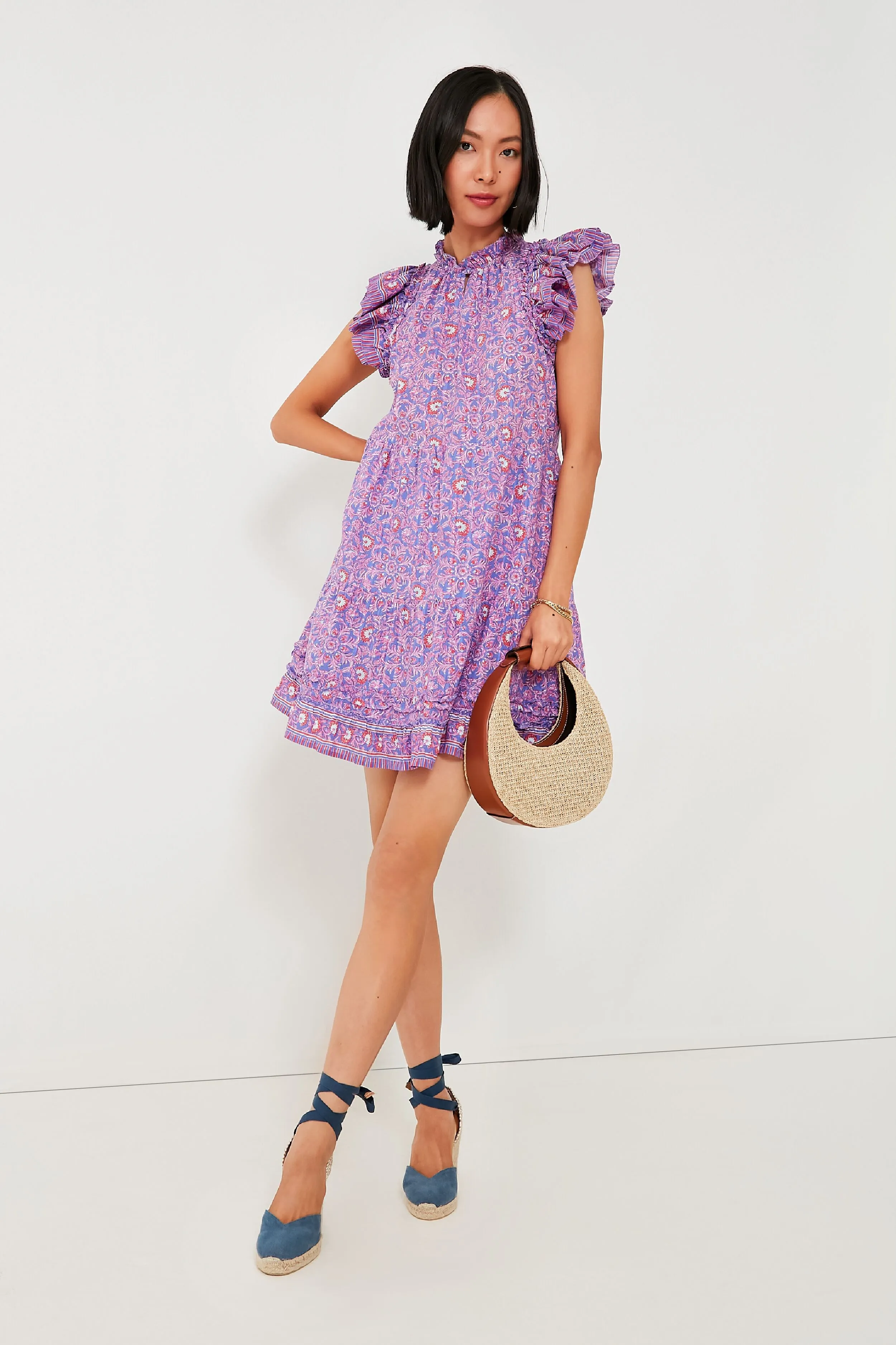 Violet Katama Print Ruffle Dress