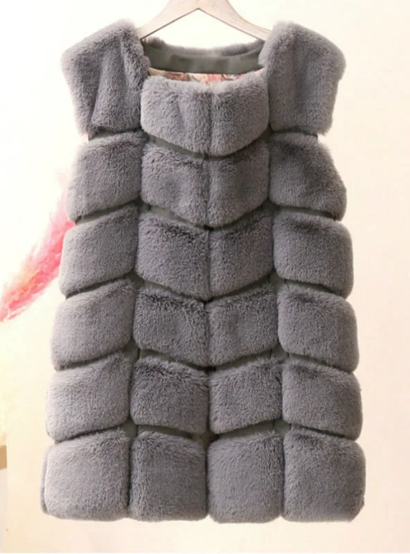 Warm Sleeveless Faux Fox Fur Vest Winter Jacket Coat