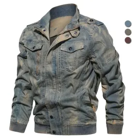 Wiaofellas  -  Brand Clothing Tactical Jeans Jacket Men Casual Vintage Solid Stand Collar Denim Bomber Jackets Streetwear Cotton