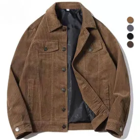 Wiaofellas  -  Vintage Corduroy Bomber Jackets Men Spring Autumn Casual Loose Cotton Outwear Lapel Coats Top Work Wear Cargo Tooling Jacket 4XL