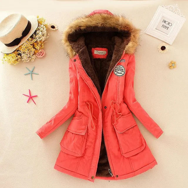 Winter Women Coat 2016 Parka Casual Outwear Military Hooded Coat Woman Clothes Fur Coats manteau femme Winter Jacket Women C001