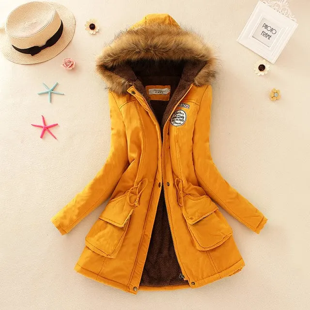 Winter Women Coat 2016 Parka Casual Outwear Military Hooded Coat Woman Clothes Fur Coats manteau femme Winter Jacket Women C001