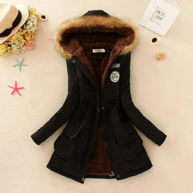 Winter Women Coat 2016 Parka Casual Outwear Military Hooded Coat Woman Clothes Fur Coats manteau femme Winter Jacket Women C001