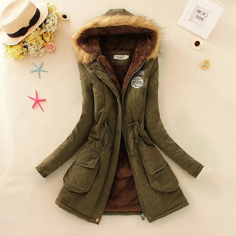 Winter Women Coat 2016 Parka Casual Outwear Military Hooded Coat Woman Clothes Fur Coats manteau femme Winter Jacket Women C001