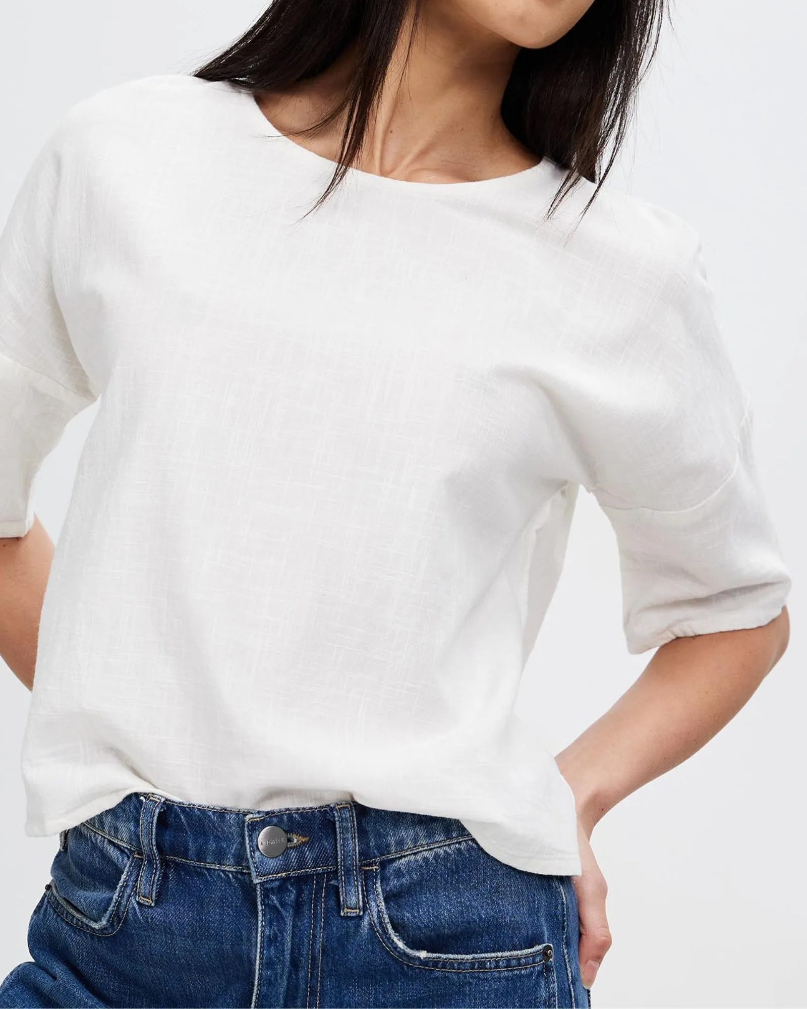 Woman Cotton 3/4 Sleeves Loose Top - White Alice