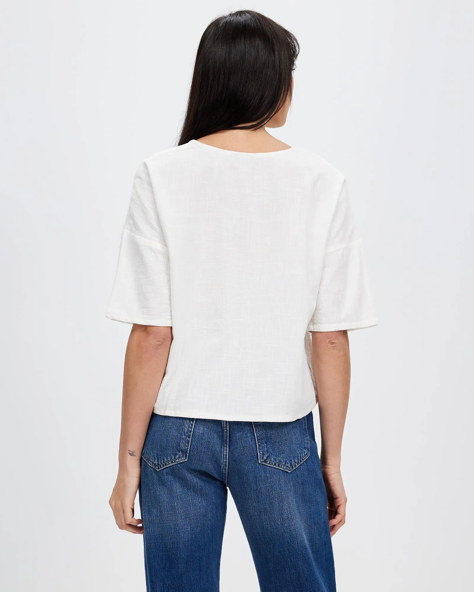 Woman Cotton 3/4 Sleeves Loose Top - White Alice