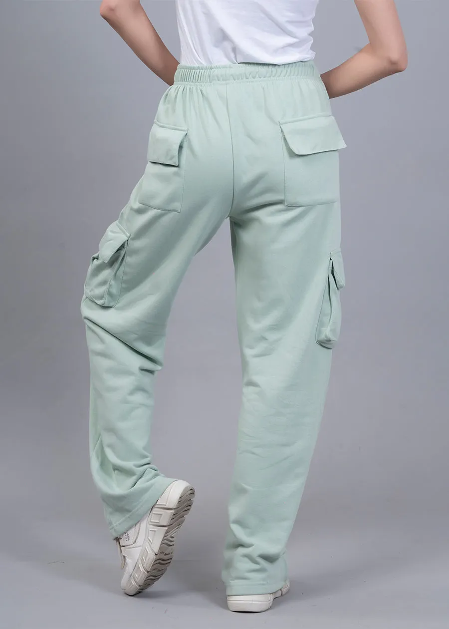 Women Premium Terry Cargo Pants - Mint Green