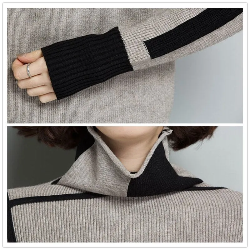 Women Turtleneck Winter patchwork Sweater Women 2018 Long Sleeve Knitted Women Sweaters And Pullovers Female Jumper Tricot Tops