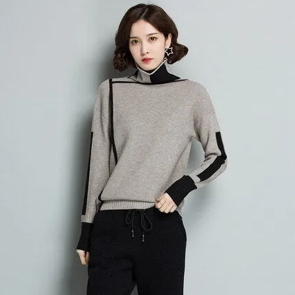 Women Turtleneck Winter patchwork Sweater Women 2018 Long Sleeve Knitted Women Sweaters And Pullovers Female Jumper Tricot Tops