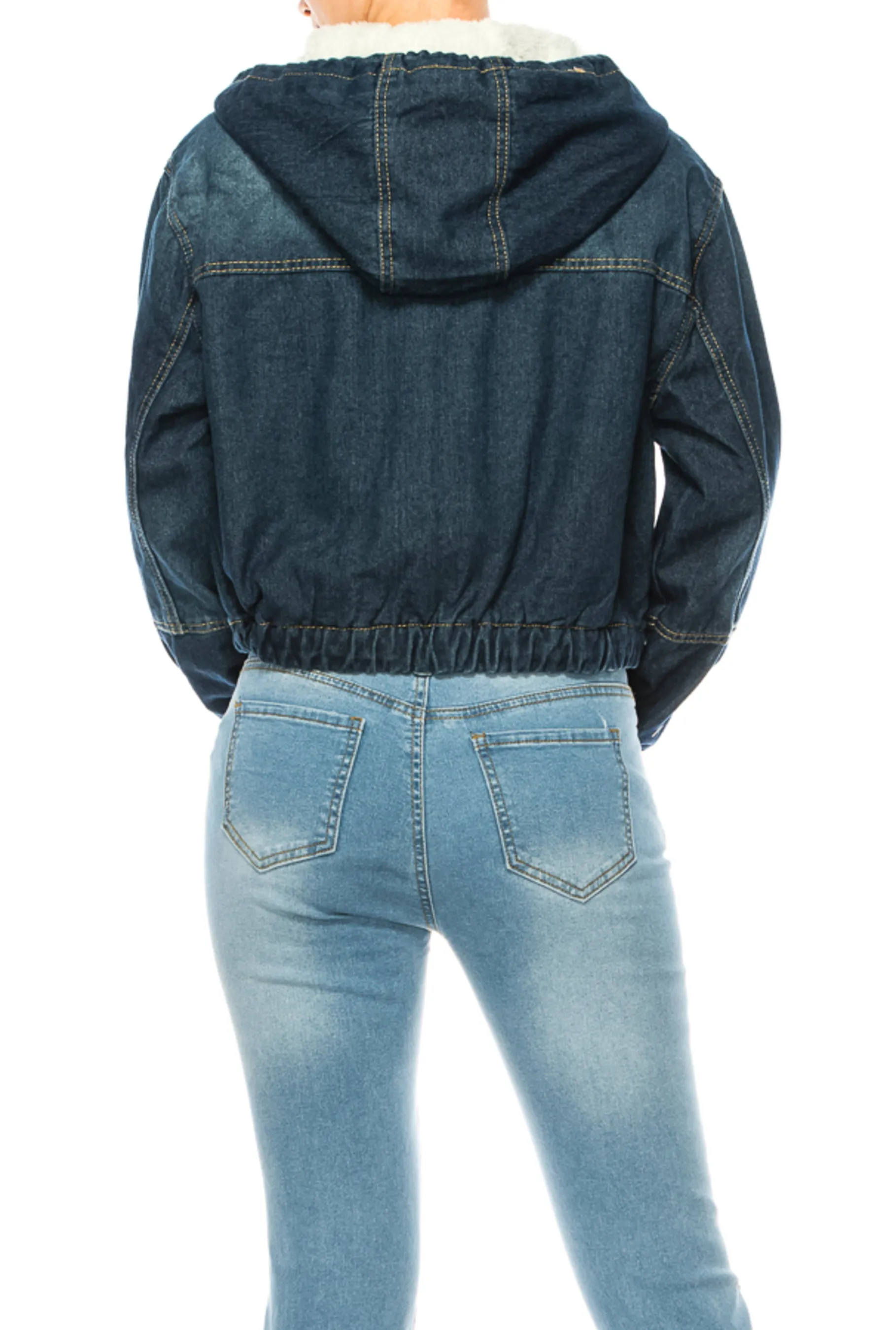 Women's Hooded denim jacket with fleece lining