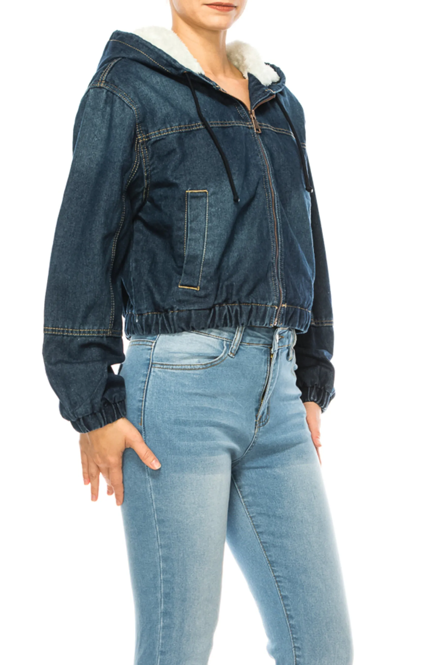 Women's Hooded denim jacket with fleece lining