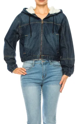 Women's Hooded denim jacket with fleece lining